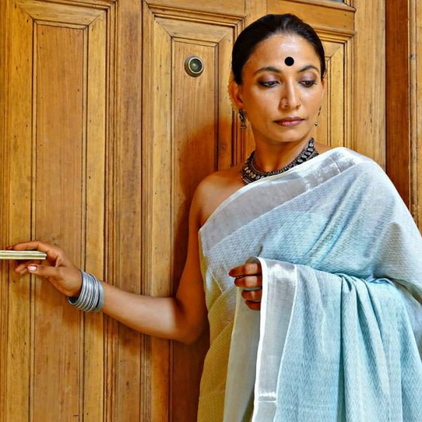 Kerala sari Chevron Blue